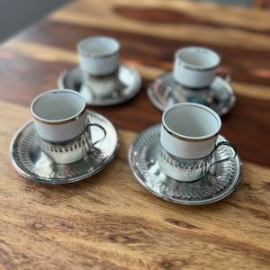 Bellini Vtg Silver Plated Espresso Cups and plates (Set of 4)